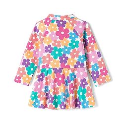 Babyhug Water Repellant Raglan Full Sleeves Frock Swimsuit with Floral Print - Multicolour