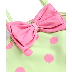 Babyhug Water RepellantLycra Sleeveless Frock Swimsuit With Polka Dots Print & Bow Applique - Green