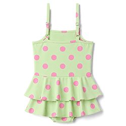 Babyhug Water RepellantLycra Sleeveless Frock Swimsuit With Polka Dots Print & Bow Applique - Green