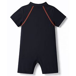 Babyhug Water Repellent Half  Raglan Sleeves Legged Swimsuit With Text Print- Black