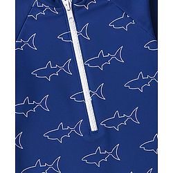Babyhug Water Repellant  Raglan Sleeves Legged Swimsuit With Shark Print - Navy Blue