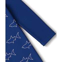 Babyhug Water Repellant  Raglan Sleeves Legged Swimsuit With Shark Print - Navy Blue