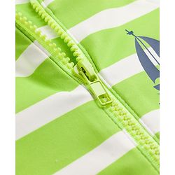 Babyhug Water Repellant Raglan Half  Sleeves Stripped Legged Swimsuit Boat Print - Green