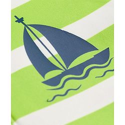 Babyhug Water Repellant Raglan Half  Sleeves Stripped Legged Swimsuit Boat Print - Green