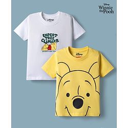 Babyhug Disney Cotton Knit Half Sleeve T-Shirts with Winnie the Pooh Graphics Pack of 2 - White & Yellow