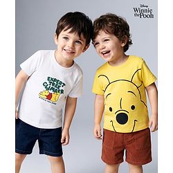 Babyhug Disney Cotton Knit Half Sleeve T-Shirts with Winnie the Pooh Graphics Pack of 2 - White & Yellow