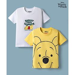 Babyhug Disney Cotton Knit Half Sleeve T-Shirts with Winnie the Pooh Graphics Pack of 2 - White & Yellow