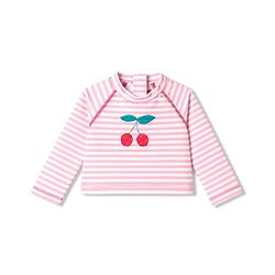 Babyhug Water Repellant Raglan Full Sleeves Two Piece Swimsuit with Stripes & Cherry Print - Red