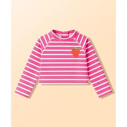 Babyhug Water Repellant Raglan Full Sleeves Two Piece Swimsuit with Stripes & Strawberry Print - Print