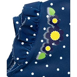 Babyhug Water Repellent Sleeveless Checks V Cut Swimsuit with Floral Print - Navy Blue