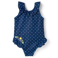 Babyhug Water Repellent Sleeveless Checks V Cut Swimsuit with Floral Print - Navy Blue