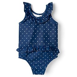 Babyhug Water Repellent Sleeveless Checks V Cut Swimsuit with Floral Print - Navy Blue
