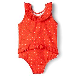 Babyhug Water Repellent Sleeveless V Cut Swimsuit with Polka Dot Print - Red
