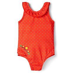 Babyhug Water Repellent Sleeveless V Cut Swimsuit with Polka Dot Print - Red