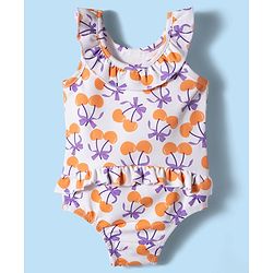 Babyhug Water Repellant Lycra Sleeveless V Cut Swimsuit With Fruit Print - Multicolor