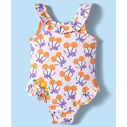 Babyhug Water Repellant Lycra Sleeveless V Cut Swimsuit With Fruit Print - Multicolor