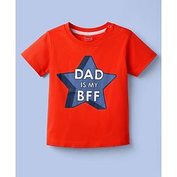 Babyhug 100% Cotton Knit Half Sleeves T-Shirt & Pyjama Night Suit With Star & Text Print - Red
