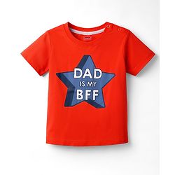 Babyhug 100% Cotton Knit Half Sleeves T-Shirt & Pyjama Night Suit With Star & Text Print - Red