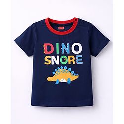 Babyhug Cotton Knit Half Sleeves T-Shirt & Shorts Night Suit With Dino Print - Blue