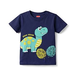 Babyhug 100% Cotton Knit Half Sleeves T-Shirt & Shorts Night Suit With Leaf & Dino Print - Blue