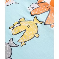 Babyhug 100% Cotton Knit Half Sleeves T-Shirt & Shorts Night Suit With Fish Print - Light Blue