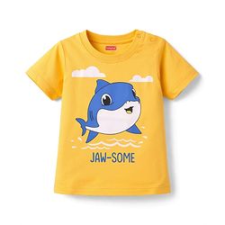 Babyhug 100% Cotton Knit Half Sleeves Sea Life Printed & Striped T-Shirt & Shorts Night Suit - Orange
