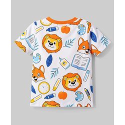 Babyhug 100% Cotton Knit Half Sleeves Co-Ord T-Shirt & Shorts Night Suit With Lion Print - White