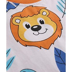 Babyhug 100% Cotton Knit Half Sleeves Co-Ord T-Shirt & Shorts Night Suit With Lion Print - White