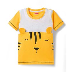 Babyhug 100% Cotton Knit Half Sleeves T-Shirt & Shorts Night Suit With Tiger Print & Applique - Yellow