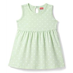Babyhug Cotton Knit One Piece Dress Sleeveless Polka Dot Green 3-6 Months