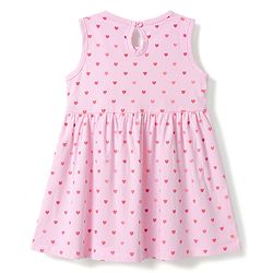 Babyhug Single Jersey Knit Sleeveless Flared One Piece Dress With Heart Print - Pink