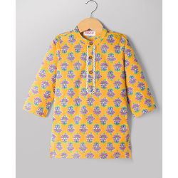 Babyhug 100% Cotton Cambric Woven Full Sleeves Floral Printed Kurta & Pyjama Set - Yellow