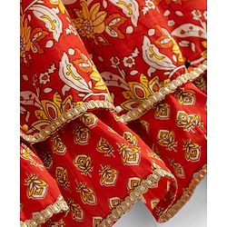 Babyhug 100% Cotton Cambric Woven Sleeveless Floral Printed Lehenga Choli Set With Dupatta - Red