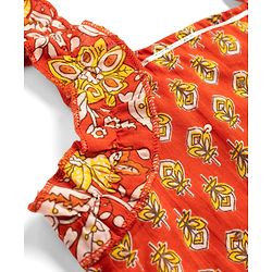 Babyhug 100% Cotton Cambric Woven Sleeveless Floral Printed Lehenga Choli Set With Dupatta - Red