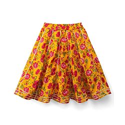 Babyhug 100% Cotton Cambric Woven Sleeveless Floral Printed Choli & Lehenga Set With Dupatta - Mustard