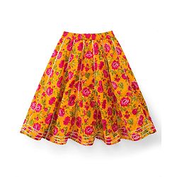 Babyhug 100% Cotton Cambric Woven Sleeveless Floral Printed Choli & Lehenga Set With Dupatta - Mustard
