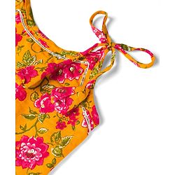 Babyhug 100% Cotton Cambric Woven Sleeveless Floral Printed Choli & Lehenga Set With Dupatta - Mustard