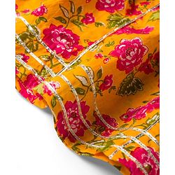 Babyhug 100% Cotton Cambric Woven Sleeveless Floral Printed Choli & Lehenga Set With Dupatta - Mustard