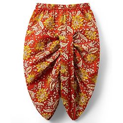 Babyhug 100% Cotton Cambric Woven Full Sleeves Floral Printed Kurta Dhoti Set - Orange