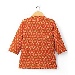Babyhug 100% Cotton Cambric Woven Full Sleeves Floral Printed Kurta Dhoti Set - Orange