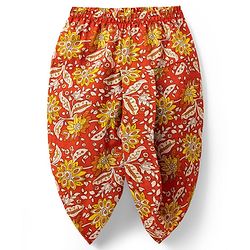 Babyhug 100% Cotton Cambric Woven Full Sleeves Floral Printed Kurta Dhoti Set - Orange