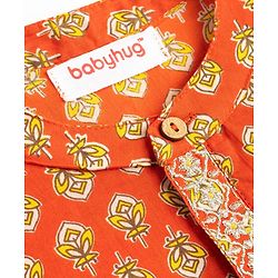 Babyhug 100% Cotton Cambric Woven Full Sleeves Floral Printed Kurta Dhoti Set - Orange