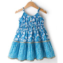 Babyhug Cambric Woven Sleeveless Ethnic Dress With Floral Print - Blue