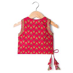 Babyhug Cambric Woven Sleeveless Floral Printed Choli & Lehenga Set With Dupatta & Lace Detailing -Maroon
