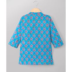 Babyhug 100% Cotton Cambric Woven Full Sleeves Floral Printed Kurta & Pyjama Set - Blue