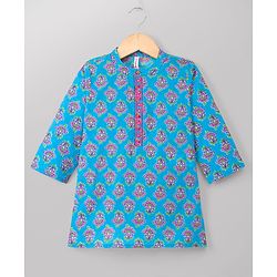 Babyhug 100% Cotton Cambric Woven Full Sleeves Floral Printed Kurta & Pyjama Set - Blue