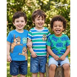 Babyhug Disney Cotton Knit T-Shirts with Chip N Dale Graphic Half Sleeves Multi Color 3-6 Months Pack of 3