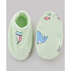 Babyhug 100% Cotton Interlock Knit Boat & Whale Printed Cap Mittens & Booties Sea Green- Diameter 18.5 cm