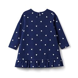 Babyhug Cotton Knit Three Fourth Sleeves Nighty with Frill at Hem Heart & Text Print  - Navy