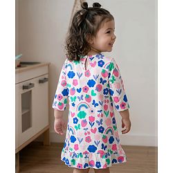 Babyhug Cotton Knit Three Forth Sleeves Tropical Theme & Floral Printed Nighty - Multicolor